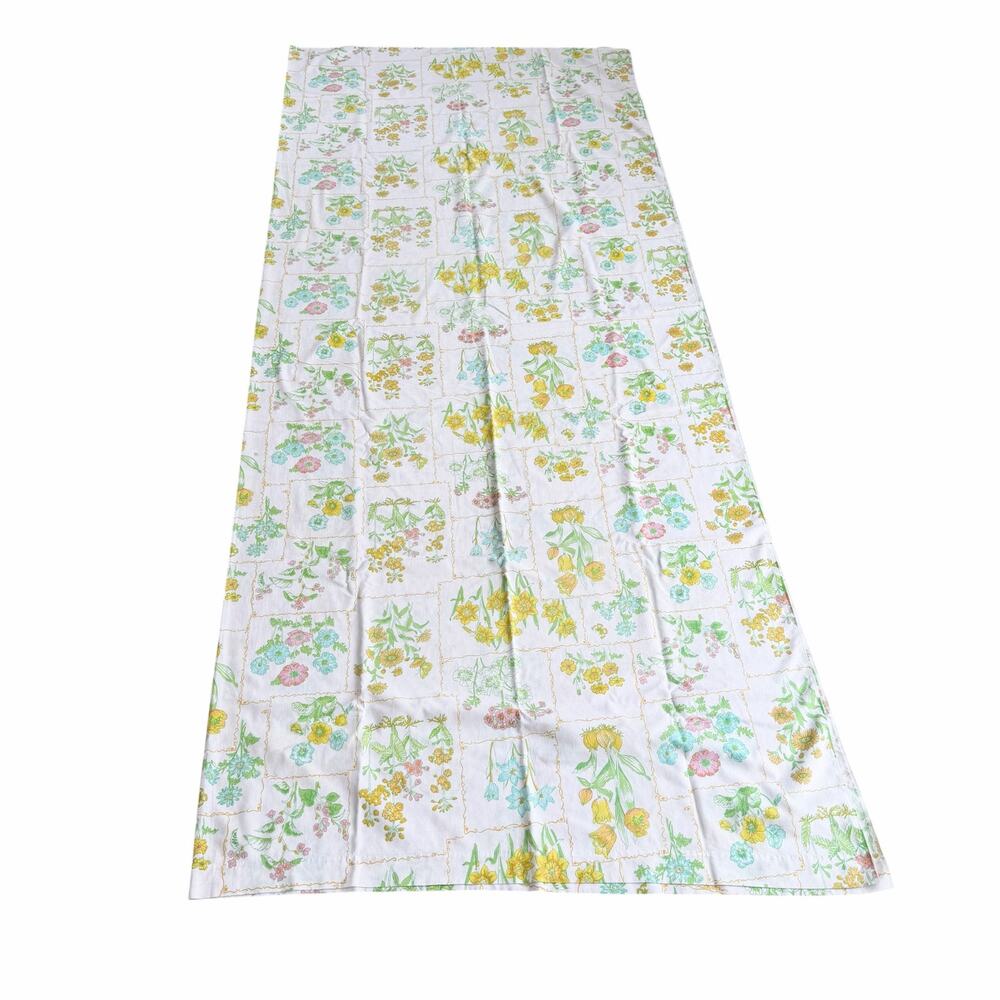 Vintage Cannon Monticello Full Flat Sheet White Yellow Floral